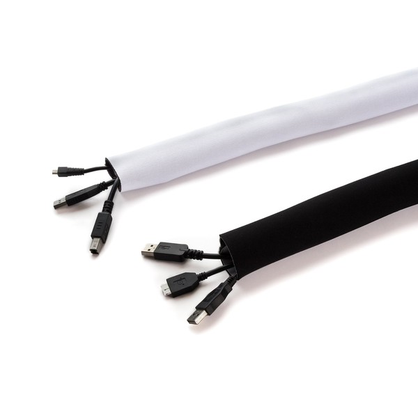 Cable Management Sleeve - Black/White Cord Protector by Office-Ace -