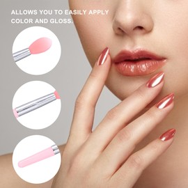 12pc Pink & White Silicone Mini Lip Balm Applicator - 2in Reusable Lipstick & Gloss Brush, Multipurpose Eyeshadow Makeup Brush Set & Tools