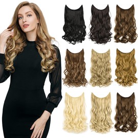 Hair Extensions Invisible Wire Secret Hair Extensions Wavy Curly Long Synthetic 24 Inch Dark Blonde Clip in Hair Extensions for Women Soft