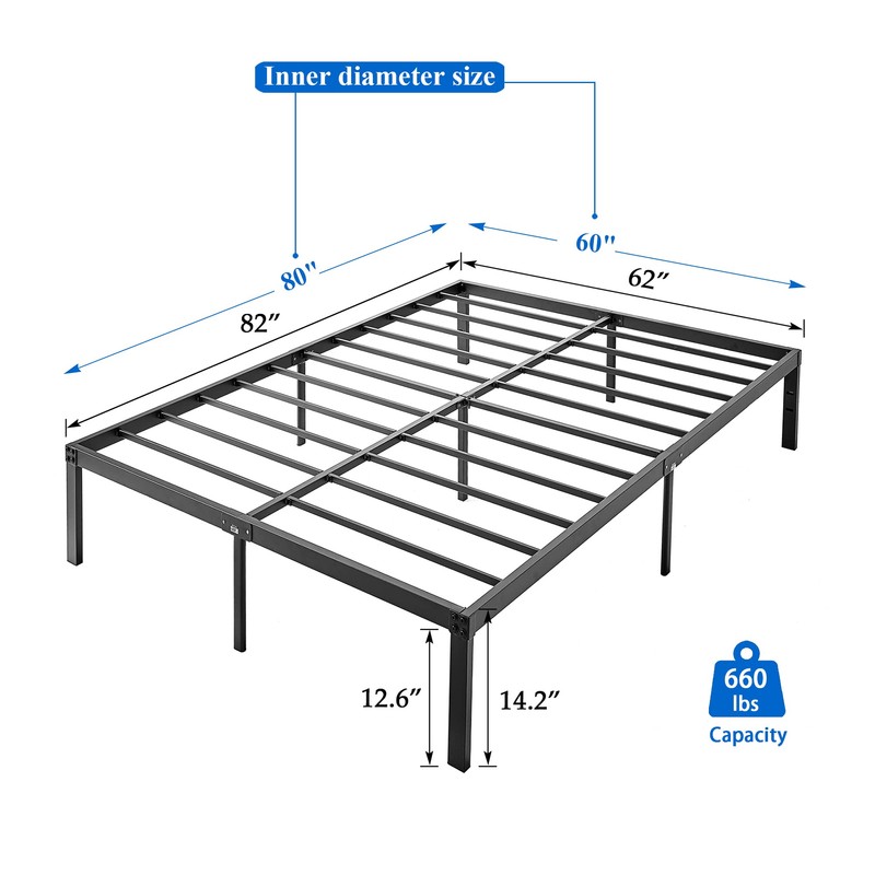 VECELO 14" Queen Size Bed Frame Metal Platform/Mattress Foundation/No Box