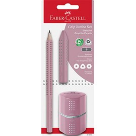 Faber-Castell Jumbo Grip 580082 Pencil Set with Pencil, Eraser and Triple Sharpener Rose Shadows on Blister Card