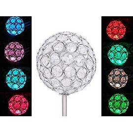 Florals Solar Crystal Ball Globe Light, Solar Power Multi-Color Color Changing LED Decorative Stake Garden Yard Light