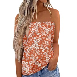 IWOLLENCE Women's Pineapple Tube Tops Casual Summer Backless Strapless Top Sleeveless Bandeau Tanks Shirt Flowy Tropical Vacation Outfits Orange Floral, S