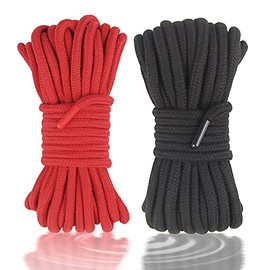 Penfeinx 2-Pack Soft Cotton Rope Durable Thick Rope Skin Friendly Smooth Cotton Rope 10 Meters/32 Feet 8MM Multipurpose Protecting Ending Twisted Long Rope Red-Black