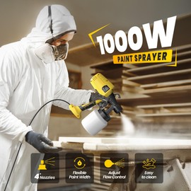 Paint Sprayer for House Painting, 1000W Spray Paint Gun, Easy Clean Design Electric Paint Sprayer Gun for Furniture, Cabinets, Walls, Doors, Fences & Decks-Yellow
