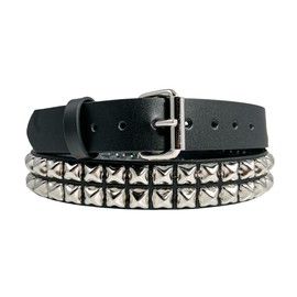 Funk Plus Grade A Two Row Pyramid Stud Belt Made In USA Genuine Leather Punk Goth Style (M)