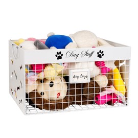 Bfttlity Dog Toy Basket - Large, Metal, with Handles & Label Position Design - Perfect for Dog Toys, Blankets, Clothes & Food (White)