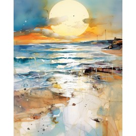 Paint by Number Sunset Beach Sea Landscape Abstract Beach DIY Painting On Canvas with Brushes Acrylic Paints Perfect for Paint by Numbers for Adults and Kids Students Beginner 16x20 Inch（Frameless）