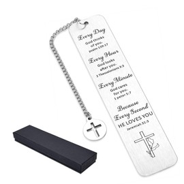 OHREN 1 Piece Inspirational Christian Bookmark, Metal Book Bookmark with Bible Verse and Cross Pendant, Christian Communion Gifts Women Men