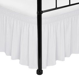 Biscaynebay Wrap Around Bed Skirts with Split Corners for Full Beds 17" Drop, White Elastic Dust Ruffles Adjustable Easy Fit Wrinkle & Fade Resistant Silky Luxurious Fabric Machine Washable
