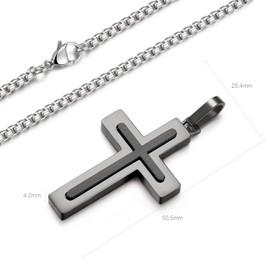 Holizaly Men's Cross Necklace 316L Stainless Steel Pendant White/Gold/Black/Blue Rolo Chain-Gift Box Included