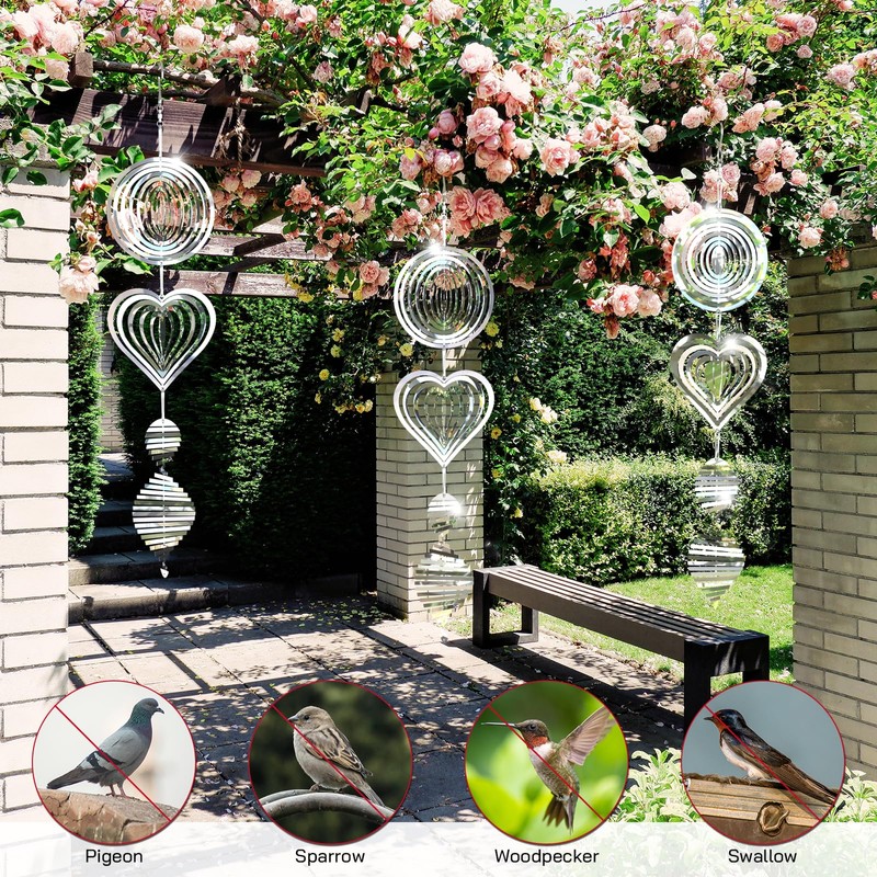 Bird Deterrents for Outside, Reflective 3D Stainless Steel Wind Spinners,
