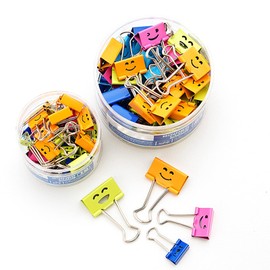 Foldback Clips for Office - Pack of 48 Coloured Binder Clips, with Cute Hollow Smiley / Binder Clips, Paper Clips, Assorted for Office, School, Home (25 mm)