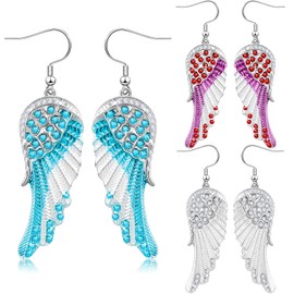 Bonuci 3 Pairs Angel Earrings for Women Crystal Angel Dangle Earrings Rhinestone Hook Jewelry