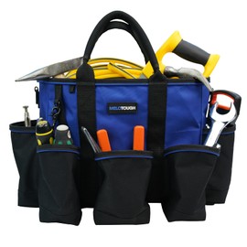 Melo Tough 14 inch Supply bag Open Top Tote tool bag Tool Organizer bag with shoulder strap for Cleaner, Contractor, HVAC (Bule)