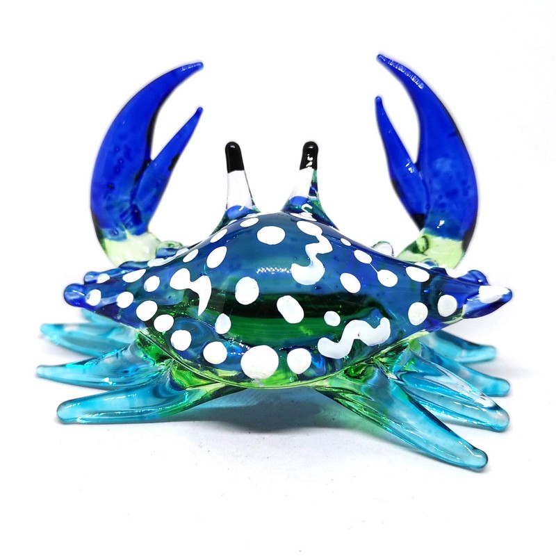 ZOOCRAFT Glass Animals Crab Figurine Blue Hand Blown Painted Art