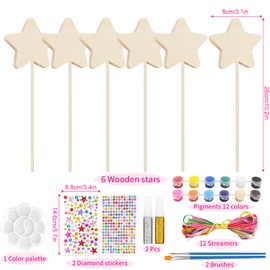 Meanju DIY Zauberstäbe für Kinder Prinzessin Zauberstab Basteln Zauberstab Bastelset Kindergeburtstag Holz Stern Zauberstäbe Zauberstab Set für Mädchen Fee Prinzessin Zauberstab mit DIY-Werkzeuge