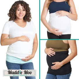 Maddie Moo Belly Band Seamless Maternity and Postpartum Shirt Extenders, X-Large - Blue/Black/Gray, Pack of 3