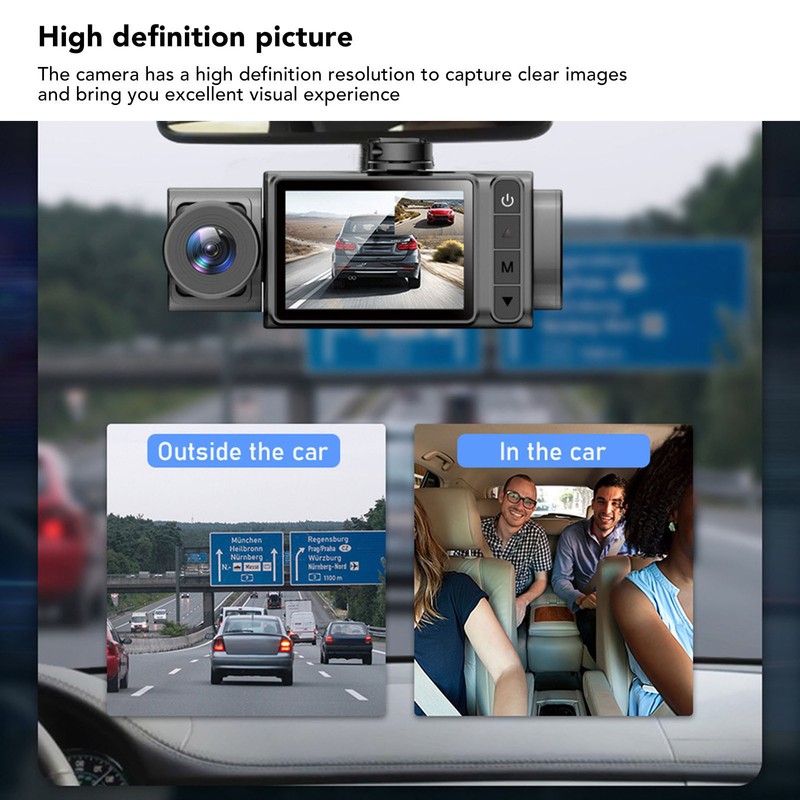 2in Dash Cam Camera 3 Lens DC12 to 24V 1920x1080P