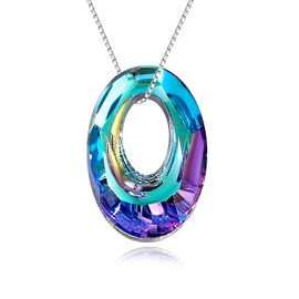 QMTIHU Oval Crystal Necklace S925 Sterling Silver Oval Austrian Crystal Pendant Gift for Mother's Day Women