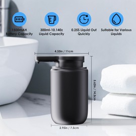Soap Dispenser Automatic Foam Soap Dispenser Electric with Sensor: LAOPAO Soap Dispenser Set IPX5 Waterproof USB-C Charging with Sensor Infrared Motion Sensor for Kitchen and Bathroom (Black)