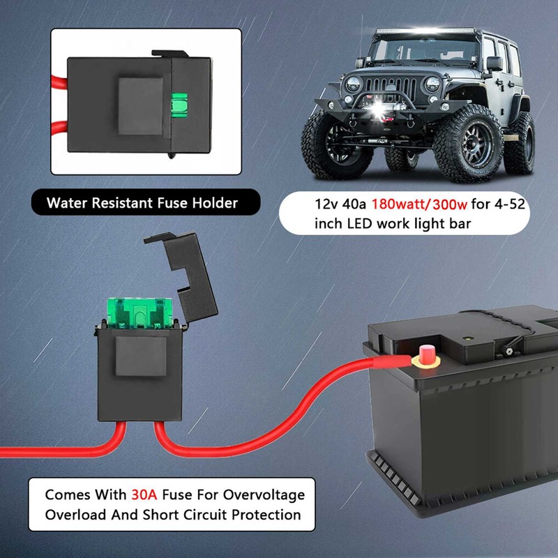 LED Light Bar Wiring Harness Kit, 300W 2 Leads 16