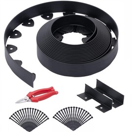 FansaFurn Landscape Edging, 40' 4" Tall Garden Edging with Scissors, Lawn Edging with 36 Garden Spikes and 2 Connectors, Heavy Duty PP&PE Material Edging for Landscaping, Garden, Lawn, Black