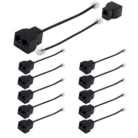Yumiwoow Phone Line Splitter,Telephone Splitter,with RJ11 6P4C Plugs,Suitable for Telephone,Fax Machine (Black /12 Pack)