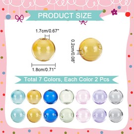 NBEADS 14 Pcs 7 Colors Mini Hollow Glass Globe, 17mm Round Clear Ball Charms Double Hole Wish Ball Pendants for DIY Necklace Pendant Earring Jewelry Craft Making