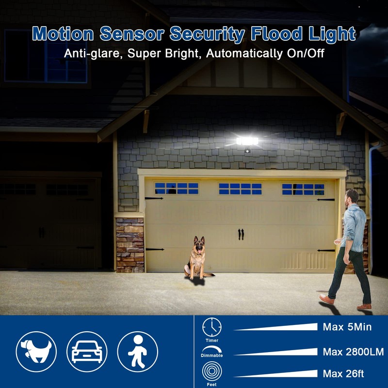 EMANER Motion Sensor Flood Lights Outdoor, 3000LM Dimmable Security Light,