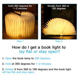 Vergissm Wooden Book Light, Upgraded 5 Colors Novelty Lighting 360° Folding Book Lamp Blue/Green/White/Orange/Red Lights LED Paper Lantern for Desk, Room, Library Decor
