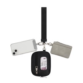 Small Dual Pouch Wristlet RFID Blocking Leather Keychain Wallet Mini Zip Around Coin Purse for Women and Men with ID Window Phone Tether Tab