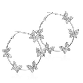 Glitter Rhinestone Butterfly Hoop Earrings for Women Vintage Statement Crystal Bridal Wedding Climber Ear Wrap Prom Ball Ear Dainty Jewelry Valentine's Day Mother's Day Birthday Gifts-Silver