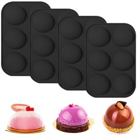 YXHZVON Small Chocolate Bomb Hemisphere Silicone Mould, 4 Pieces Chocolate Moulds with 6 Cavities, Hemisphere Mould for Chocolate Ball, Jelly, Pudding, Dome Mousse, Black