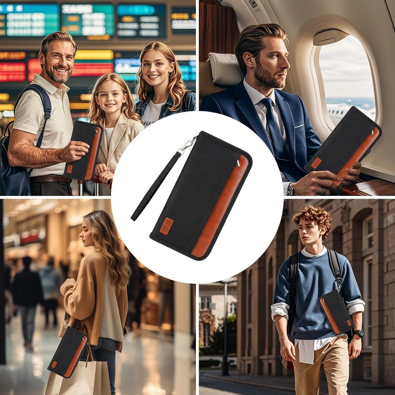 Porta Pasaporte de Cuero PU, Porta Pasaporte con Bloqueo RFID