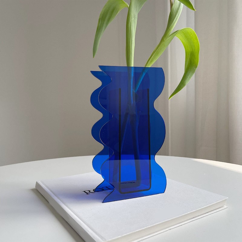 Vase,Modern Acrylic Shape Vase for Desktop Decoration (Blue)
