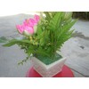 Plastic Artificial Lotus Flower with White Square Procelain Pot