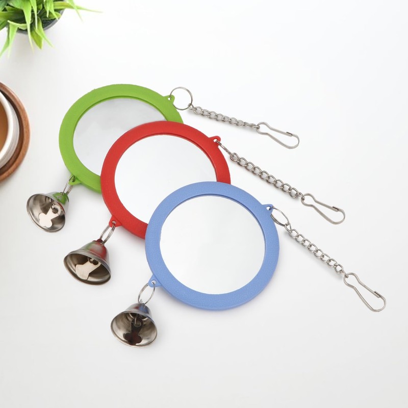 Pet Bird Mirror with Bell Interactive Parrot Toy Bird Cage