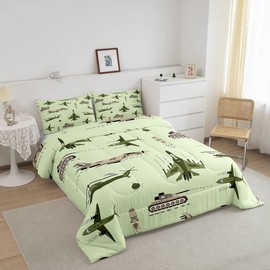 Feelyou 3D Army Helicopter Comforter Airplane Tank Comforter Set for Kids Boys Girls Teens Popular Decor Bedding Set Army Transportation Quilt Set with 1 Pillowcase 2Pcs Bedding Twin