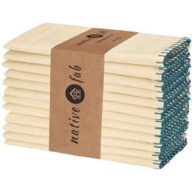 Native Fab 100% Cotton Set of 12 Decorative Cloth Napkins - Soft, Absorbent, Everyday Use Washable Fabric, Reusable Table Linen Napkins for Dinner, Luncheon, Wedding - 16"x16" - Beige Green
