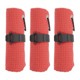 PATIKIL 20"x16" Microfiber Golf Towel, 3 Pack Tri-Fold Golf Towels Waffle Pattern Towels Absorption with D Clip, Hook and Loop Fastener, Red