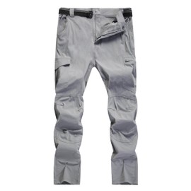 WENRONSTA Men's Hiking Work Cargo Pants Quick-Dry Lightweight Waterproof 6 Pockets Outdoor Mountain Fishing Camping Pants Light Grey S