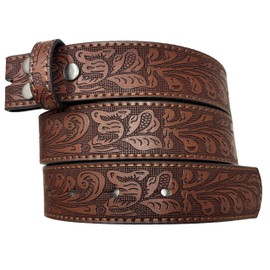 BC Belts Womens Leather Belt Strap with Embossed Western Scrollwork 1.25" Wide with Snaps (Brown-L)