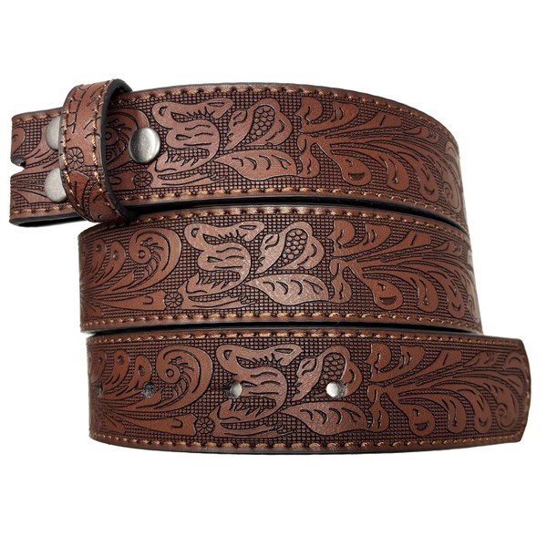 BC Belts Womens Leather Belt Strap with Embossed Western Scrollwork