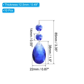PATIKIL Teardrop Crystal Chandelier Pendants Beads, 10 Pack 85mm Length 38mm Chandelier Prisms Parts Ornaments Hanging Beads for DIY Arts Crafts Decoration, Blue