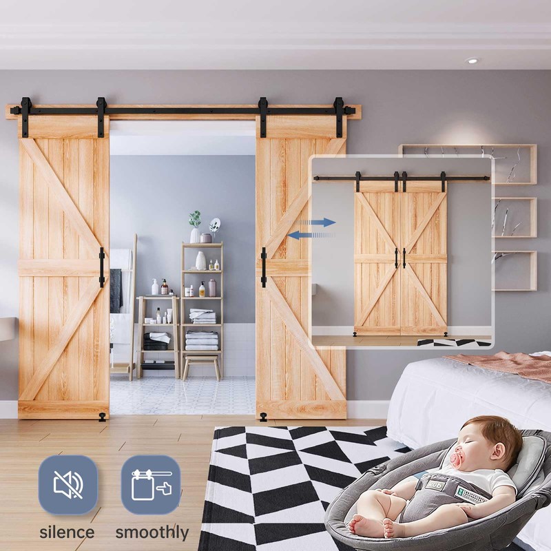 EaseLife 8 FT Double Sliding Barn Door Track and Handle