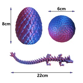 3D Dragon Figurine with Flexible Joints - Dragon Egg with Dragon Inside, Collectible Toy, Desk Decor & Stress Relief Fidget Toy, Idea (22cm Dragon, 8cm Egg, Laser Purple)