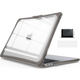 IBENZER Heavy Duty Case for 2024 2023 2022 M2 M1 MacBook Pro 13 inch A2338 A2289 A2251 A2159 A1989 with Screen Film&Keyboard Cover, Hexpact Case for 2024-2016 Mac Pro 13, Gray, HPE-T13GY+2