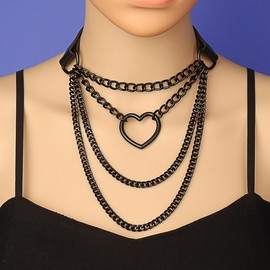 Yecomsy Leather Choker Collars Adjustable Heart Charm Leather Choker Necklace with Slip Chain Gothic Jewelry-Black