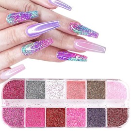 CHANGAR 12 Colors Nail Sequins Fine Glitter，Sparkling Diamond Nail Glitter Powder for Acrylic Nails Cosmetic Glitter Flakes for Resin, Festival Makeup Glitter for Face Body Eye